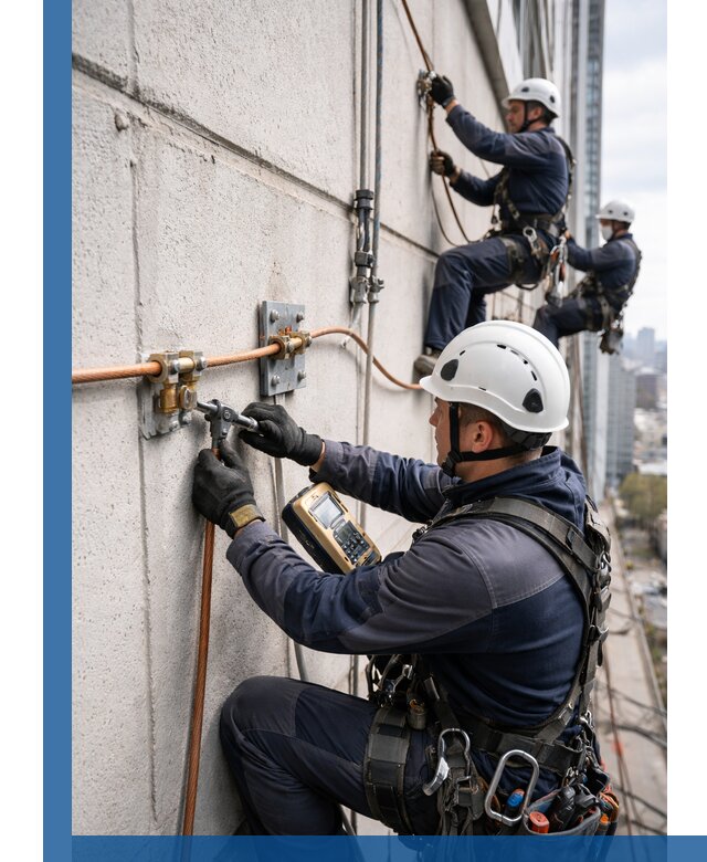 Монтаж системы заземления здания и молниезащиты в Новокуйбышевске