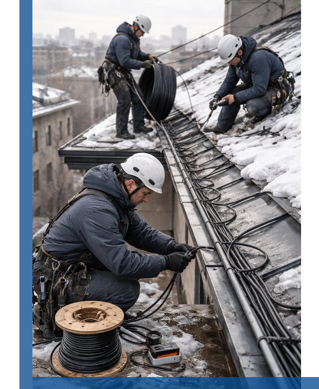 Монтаж греющего кабеля на кровле в Новокуйбышевске под ключ