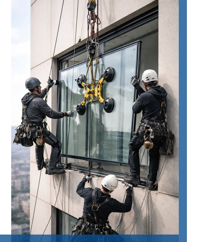 Монтаж стеклопакетов на высоте в Новокуйбышевске от 3277 р. | ВЫСОТНИК-Нвб