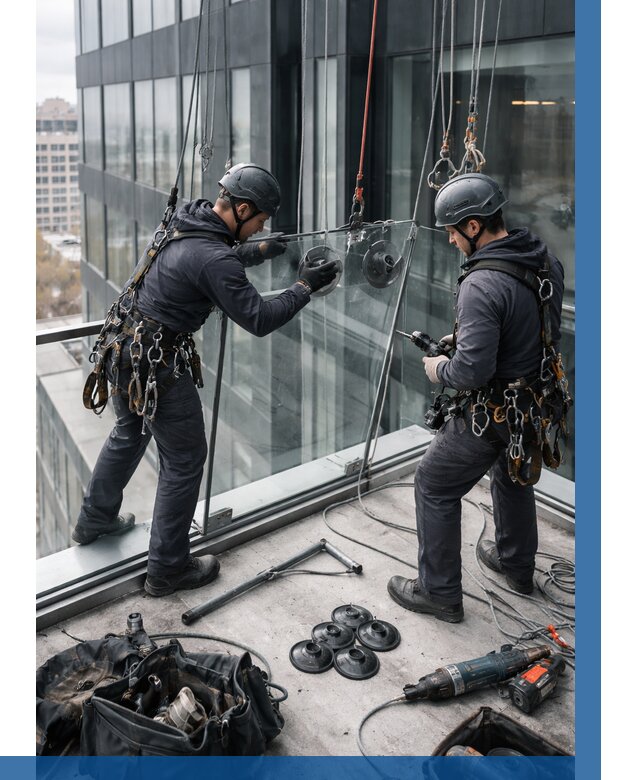 Монтаж стеклянных ограждений в Новокуйбышевске от 2561 р. | ВЫСОТНИК-Нвб