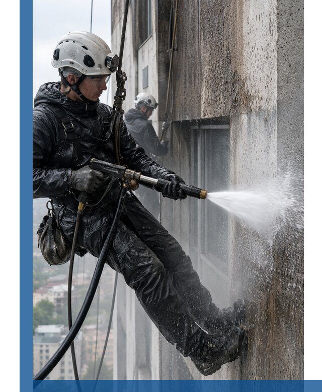 Гидроструйная очистка фасадов и конструкций в Новокуйбышевске