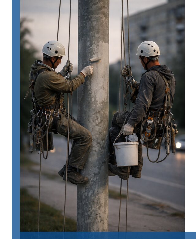 Покраска опор освещения и антикоррозийная защита в Новокуйбышевске