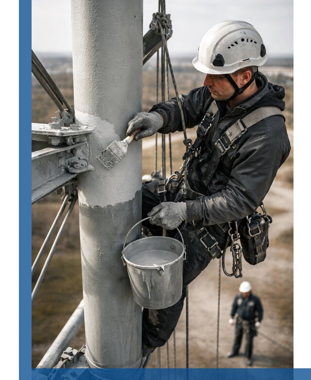 Покраска мачт связи в Новокуйбышевске промышленными альпинистами