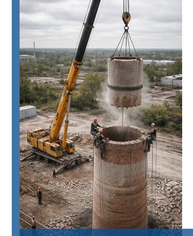 Демонтаж дымовой трубы в Новокуйбышевске с гарантиями безопасности