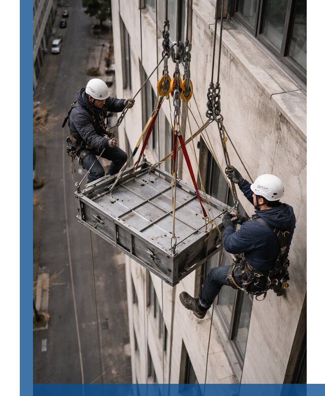 Спуск и подъем грузов по фасаду в Новокуйбышевске для зданий