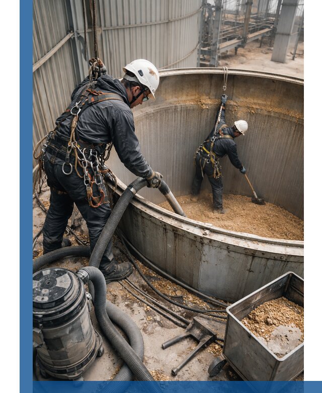 Профессиональная чистка зерновых бункеров в Новокуйбышевске с выездом