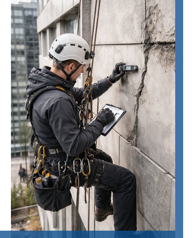 Обследование фасада альпинистами в Новокуйбышевске от 123 р. | ВЫСОТНИК-Нвб