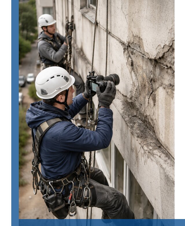 Фотофиксация дефектов фасада с высотной съемкой в Новокуйбышевске