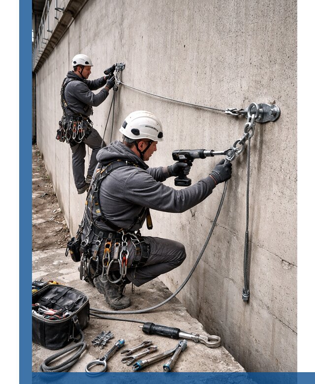 Монтаж анкерных линий высотной безопасности в Новокуйбышевске