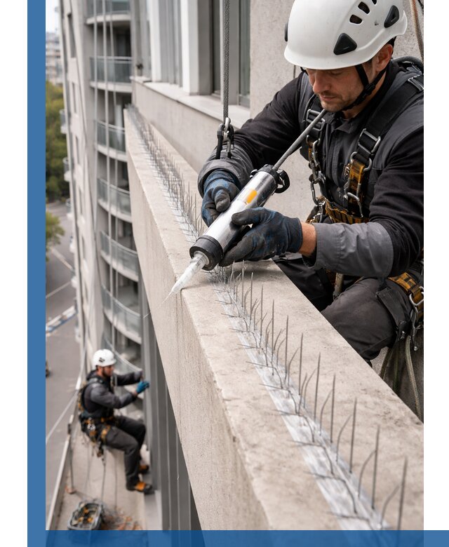 Установка шипов от птиц на фасадах и кровлях в Новокуйбышевске